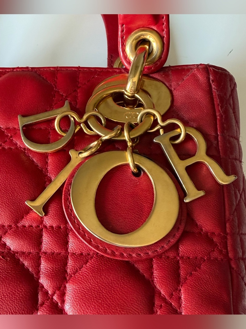 Christian Dior Lady Dior Mini Cannage Lambskin Bag Red Gold Hardware w/ Strap - Picture 9 of 13